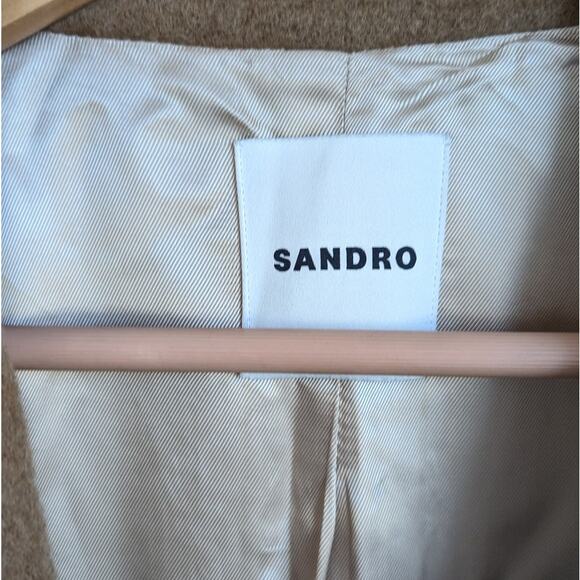 NWT Sandro Riccardo Camel Double-Breasted Wool Peacoat Felt Coat, sz FR 38/ US 6 - Picture 4 of 13